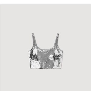 Sandro Silver Sequin Crop Top